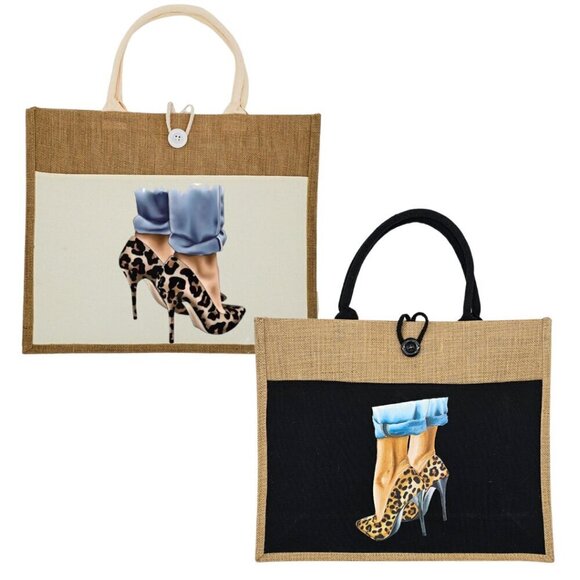 Custom Canvas Tote Bag, Large Size - Cheetah Heels Theme, Black or Cream Tote - Picture 1 of 16